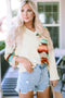 Beige Western Aztec Patch Textured Knit Top
